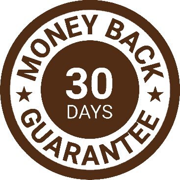 Brown circular badge with '30 Days Money Back Guarantee' text.