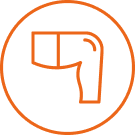 An orange line icon of a bent knee inside of a circle.