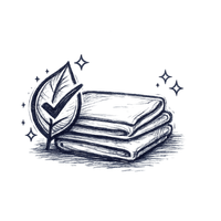 A sketch-style illustration of folded cloths next to a leaf with a checkmark on it.