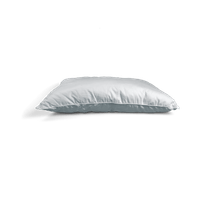 A single white pillow lying flat against a solid dark green background.