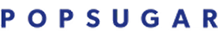 The Popsugar logo in blue text on a black background.