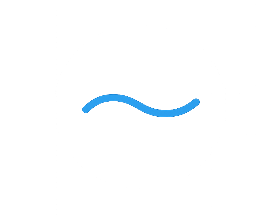 A blue tilde symbol on a white background.