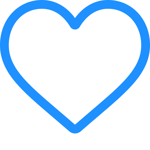 A blue outline of a heart on a white background.