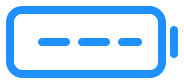 A blue outline of a battery icon with three dashes inside, indicating an unknown charge level.