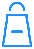 A blue icon of a shopping bag with a handle and a horizontal line.