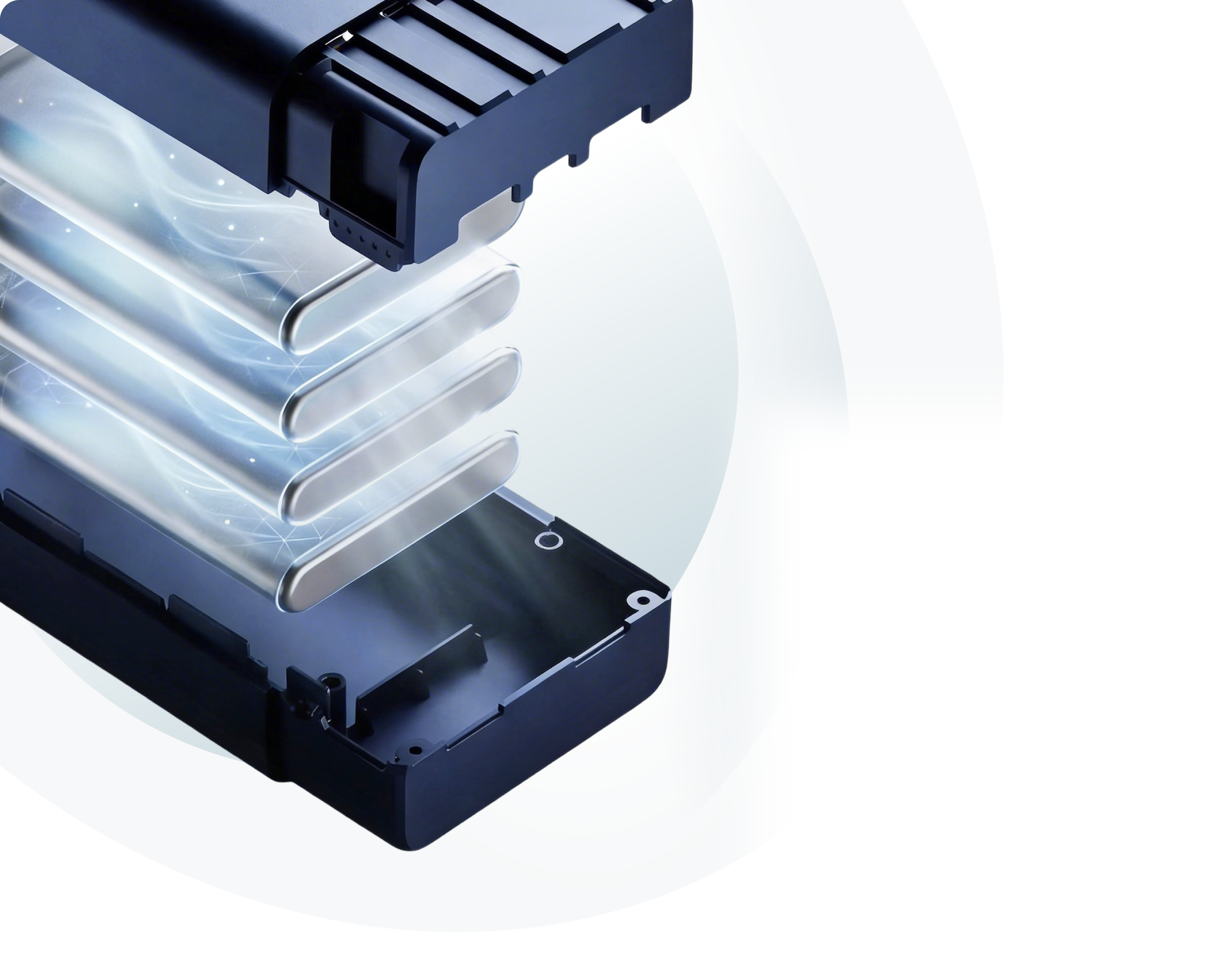 An illustration showing a cutaway view of a battery pack with its internal cells glowing.