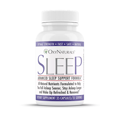 Bottle of OxyNaturals Sleep supplement with 35 capsules.