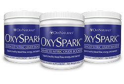 Three containers of OxySpark dietary supplement with blue labels.