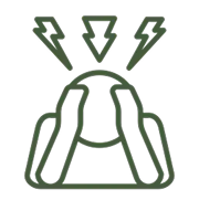 Icon of a person holding head with lightning bolts above.