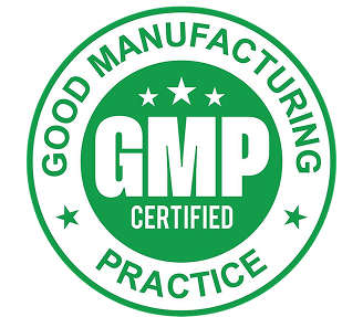 Green and white GMP certified badge with stars.