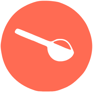 A white icon of a spoon inside a coral-colored circle.