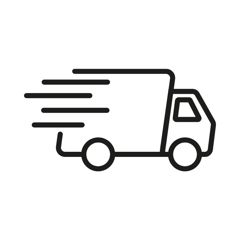Simple line drawing of a delivery truck with motion lines.
