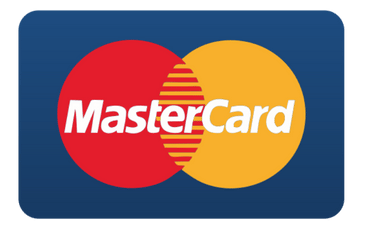 MasterCard logo with overlapping red and yellow circles on a blue background.
