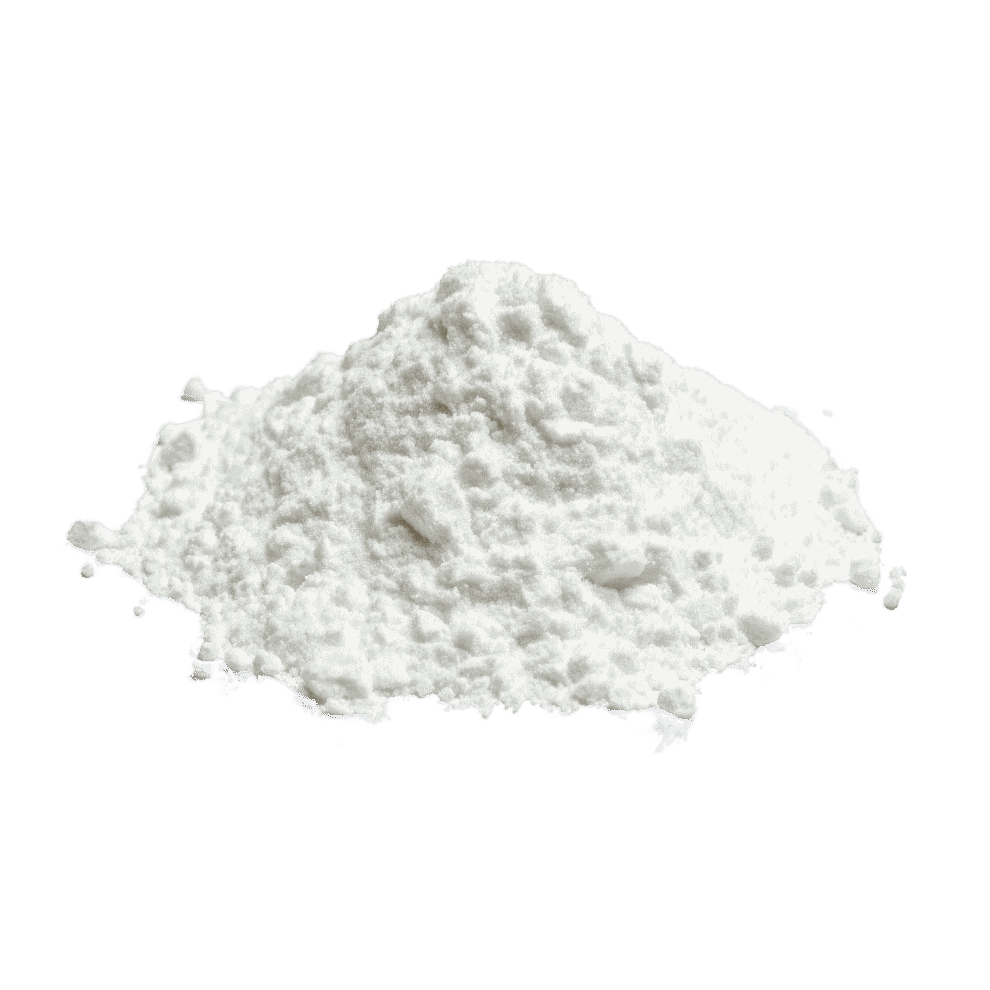 A small mound of fine white powder on a plain white background.