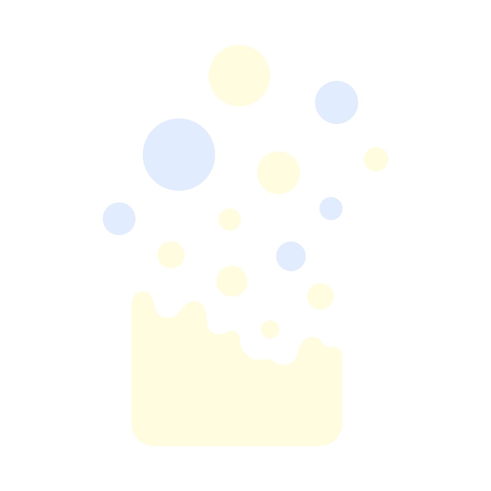 A simple graphic of yellow liquid with yellow and blue bubbles rising from it.