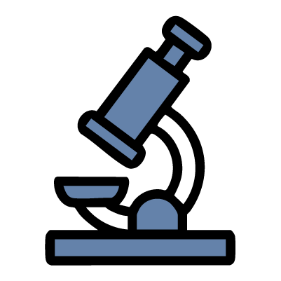Illustration of a blue and white microscope on a transparent background.