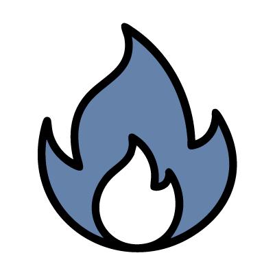Illustration of a blue flame with a white center.