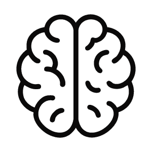 Simple black outline of a brain on a white background.