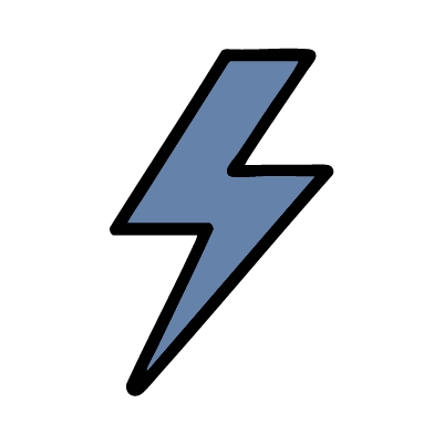 Blue lightning bolt icon with a black outline on a white background.