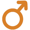 Orange male gender symbol on a white background.