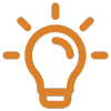 Orange outline of a light bulb icon.