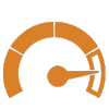 Orange speedometer icon with needle pointing to the right.