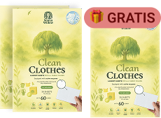 Eco-friendly laundry detergent packaging with a tree illustration and 'Gratis' label.