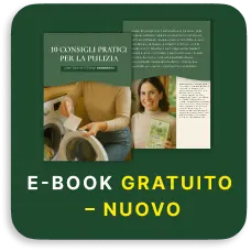 Promotional image for a free Italian e-book about cleaning tips, with text 'E-BOOK GRATUITO - NUOVO'.