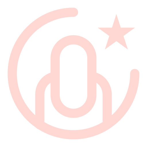 Abstract icon of a person with a star, in pink color.