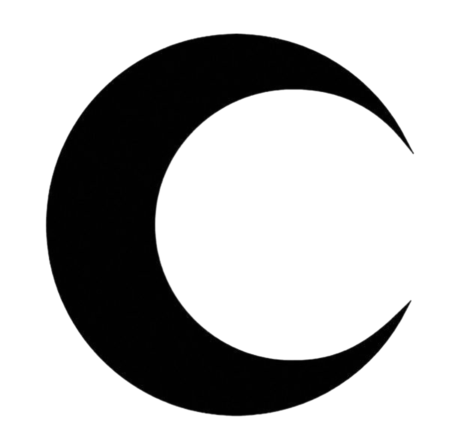 Black crescent moon shape on a white background.