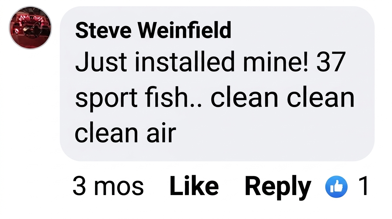 A social media comment from Steve Weinfield about installing a product on a 37 sport fish boat.