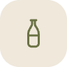 A green outline icon of a bottle on a light beige background.