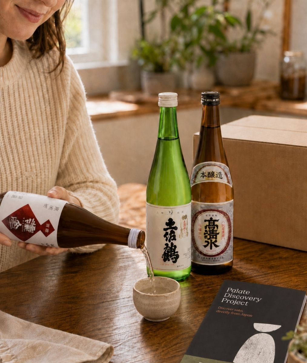 Pouring sake from a Palate Discovery Project selection at home