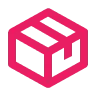 A stylized pink icon of a parcel or package.