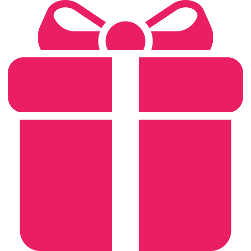 A pink icon of a gift-wrapped present with a bow.