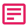 A pink icon of a document with lines of text inside a rounded square border.