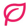 A stylized, pink leaf icon on a white background.