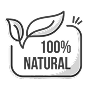 Black and white label with '100% natural' and leaf design.