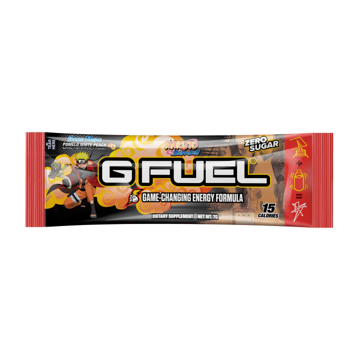 G Fuel energy formula packet featuring anime character and text, 'Game-Changing Energy Formula.'