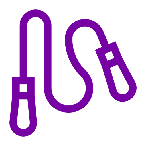 Purple line drawing of a jump rope with handles.