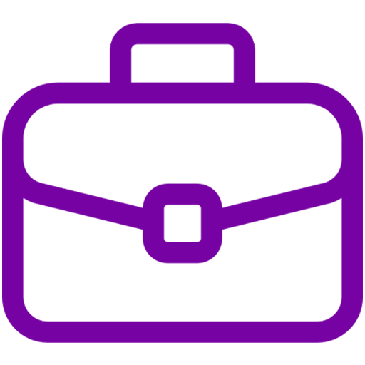Purple outline of a briefcase icon on a white background.