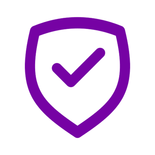 Purple shield icon with a checkmark in the center.