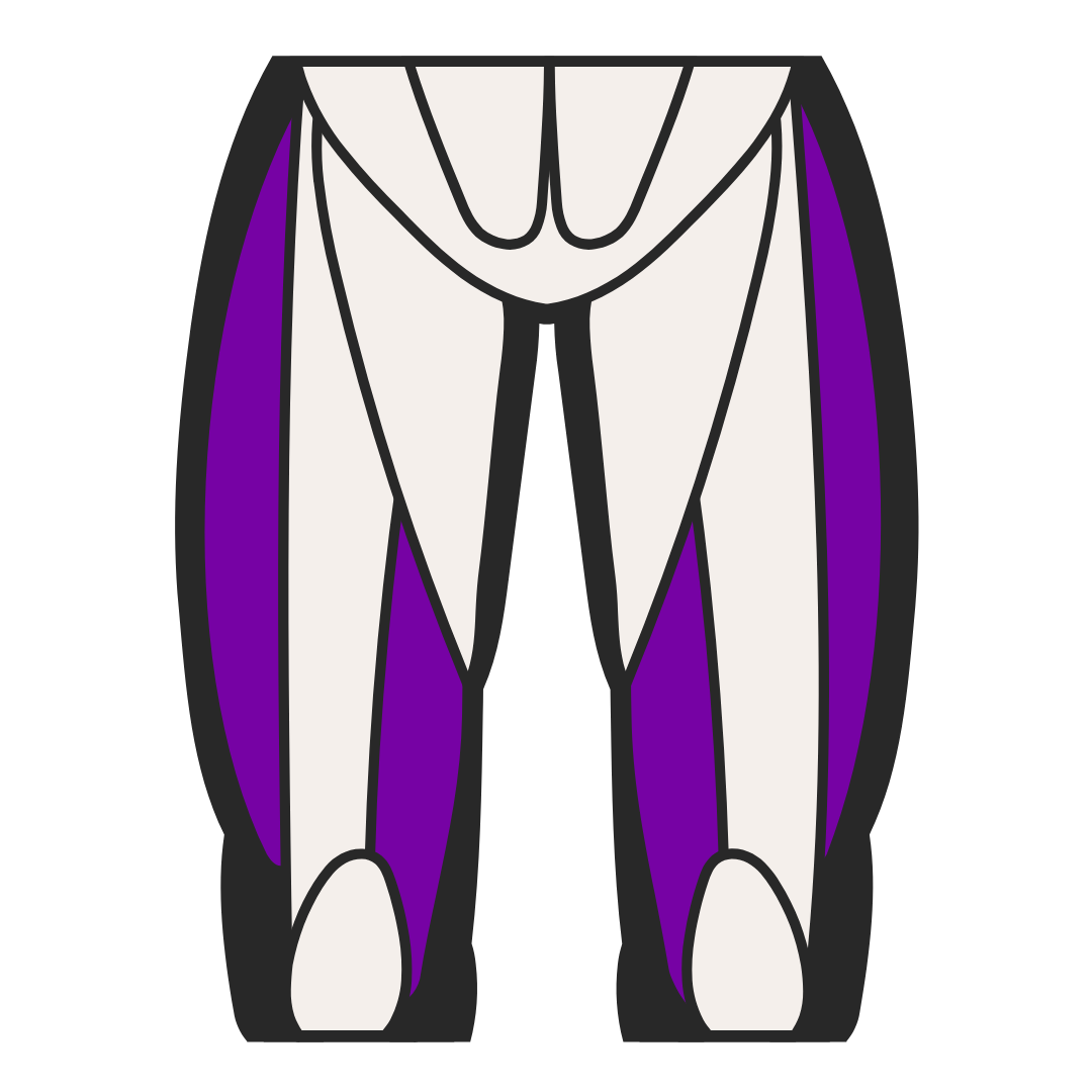 Illustration of stylized white and purple pants.