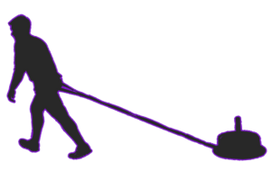 Silhouette of a person pulling a weighted sled with a purple outline.