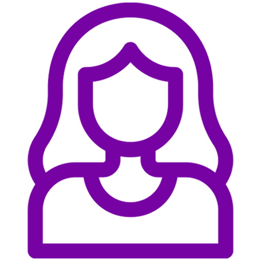 Purple outline of a generic female avatar icon.