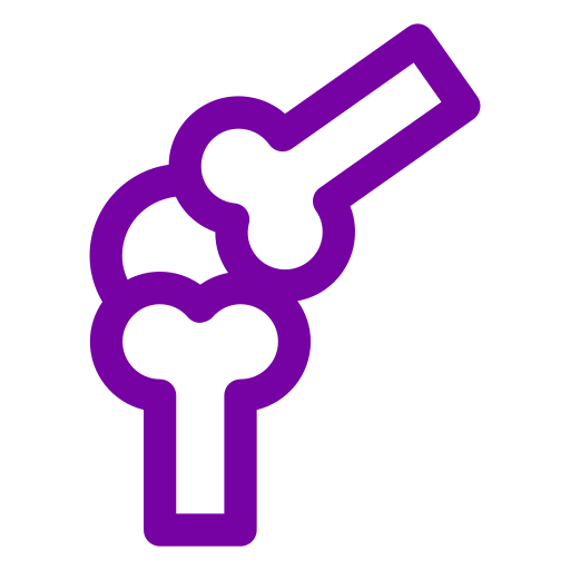 Purple outline of a stylized bone joint icon.