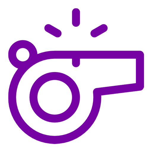 A purple whistle with sound lines above it.