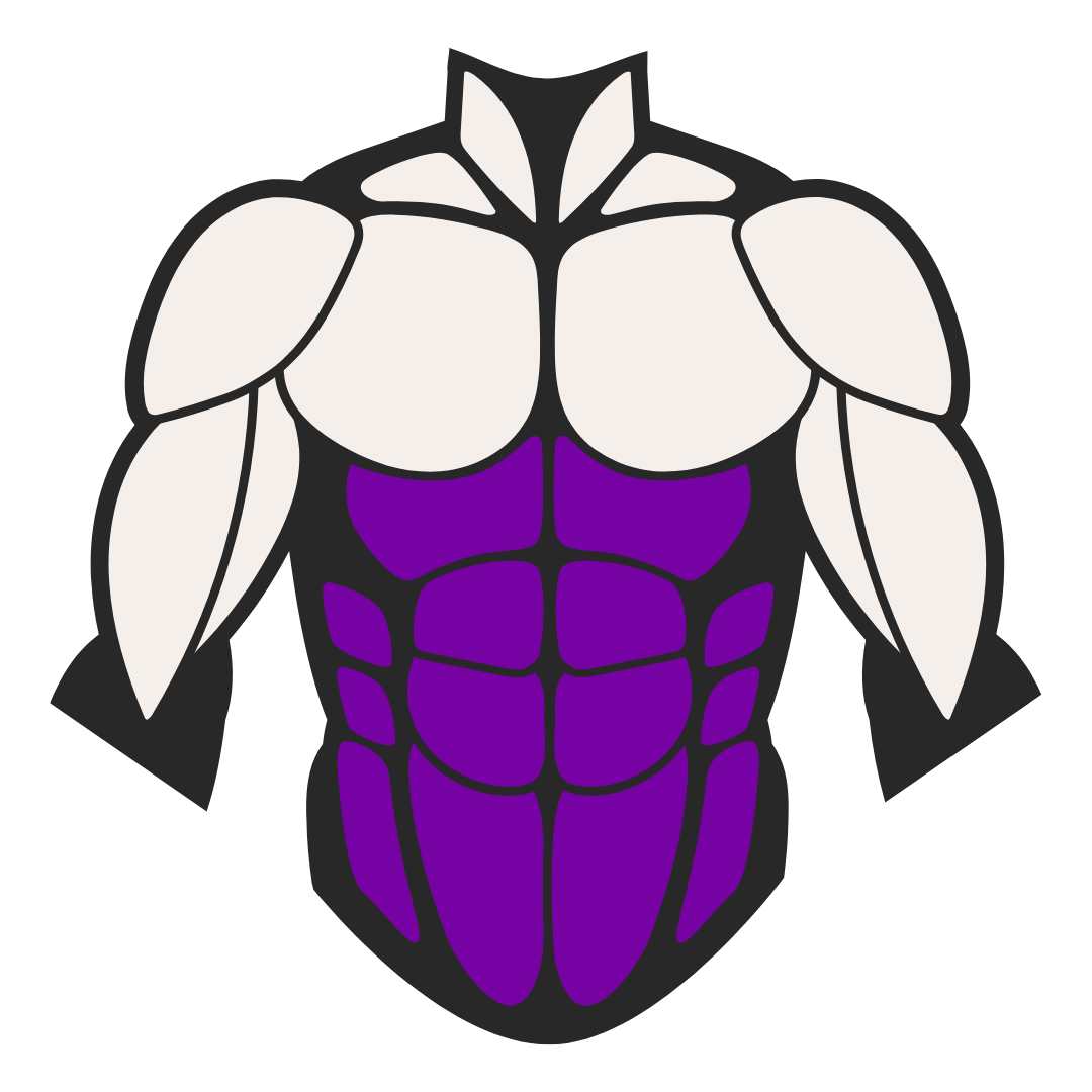 Illustration of a stylized muscular torso with purple and white sections.