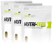 Three packages of Nutri-Teen shake with black and yellow design.