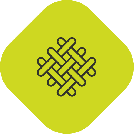 Yellow diamond with a black woven pattern in the center.